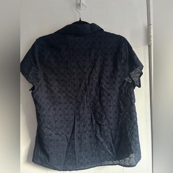 Navy Blue Short Sleeve Button-Up Top size L - Picture 2 of 7
